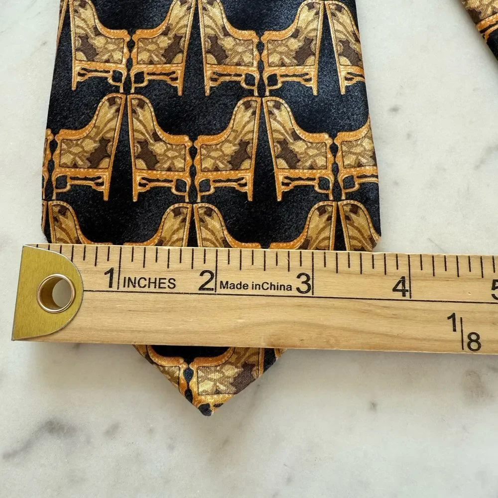 Ermenigildo Zegna Gold Blue CHAIR 100% Silk‎ Neck Tie Length 56